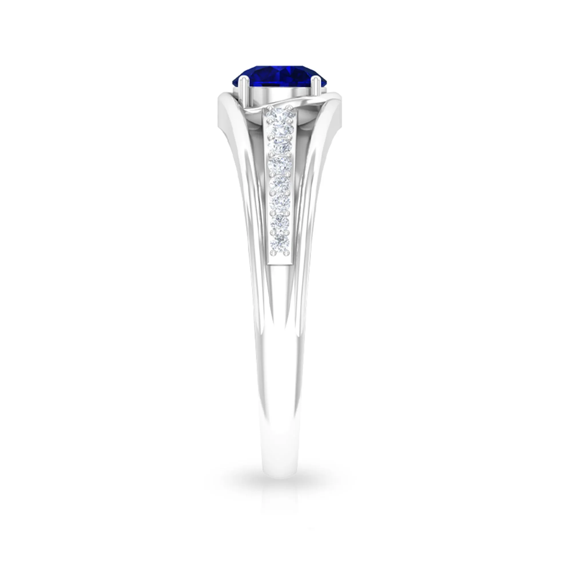 1 CT Created Blue Sapphire and Diamond Classic Engagement Ring