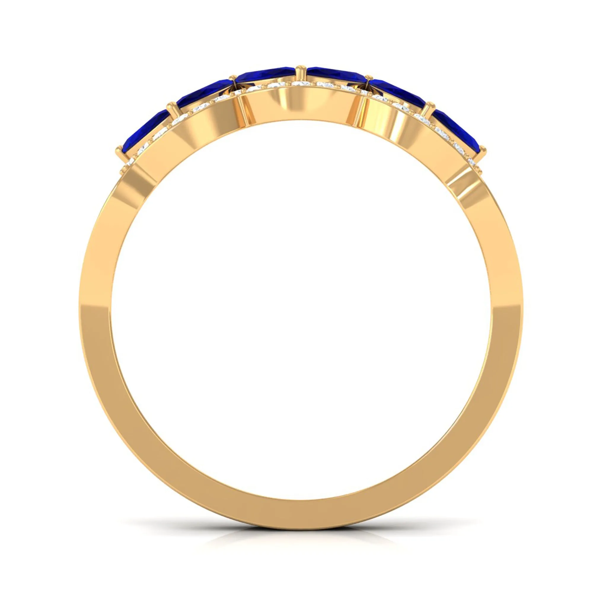 1 CT Minimal Marquise Cut Blue Sapphire Anniversary Ring with Diamond Accent