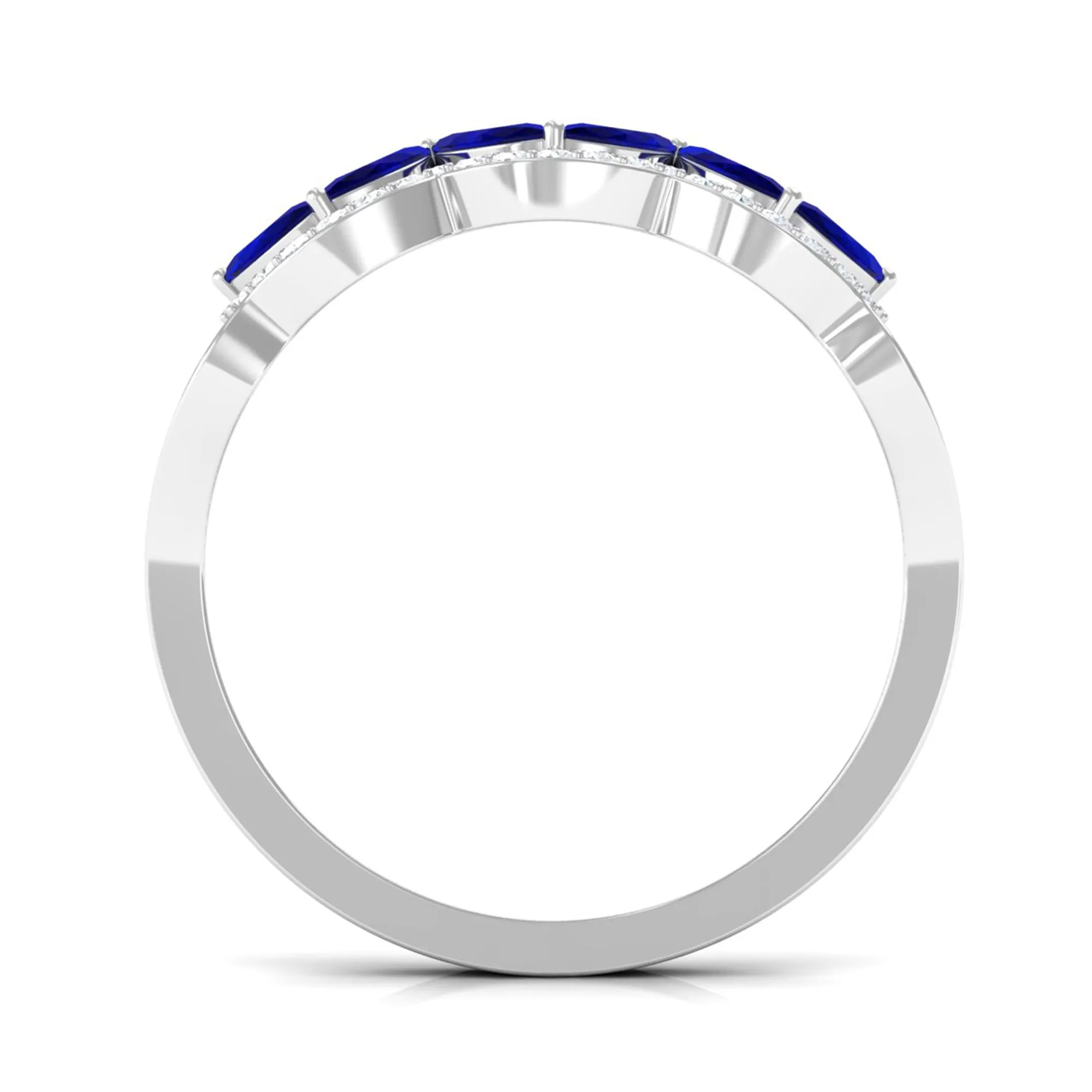 1 CT Minimal Marquise Cut Blue Sapphire Anniversary Ring with Diamond Accent