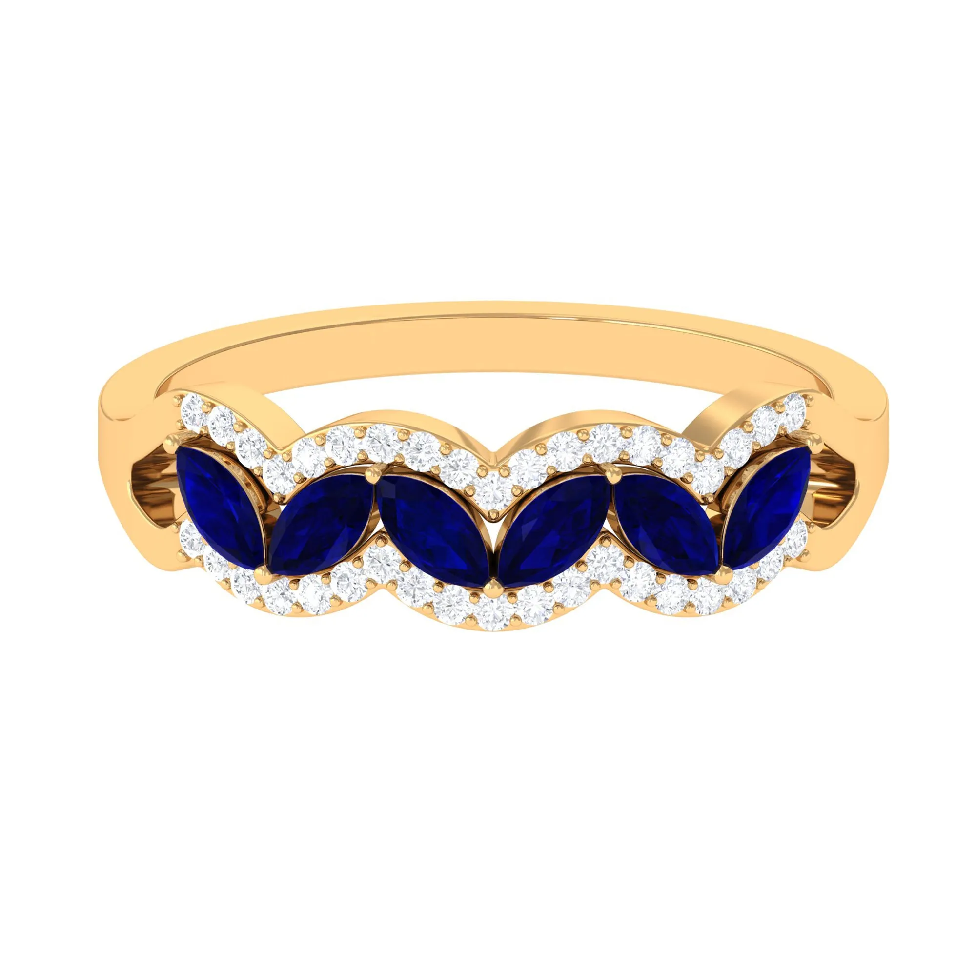 1 CT Minimal Marquise Cut Blue Sapphire Anniversary Ring with Diamond Accent