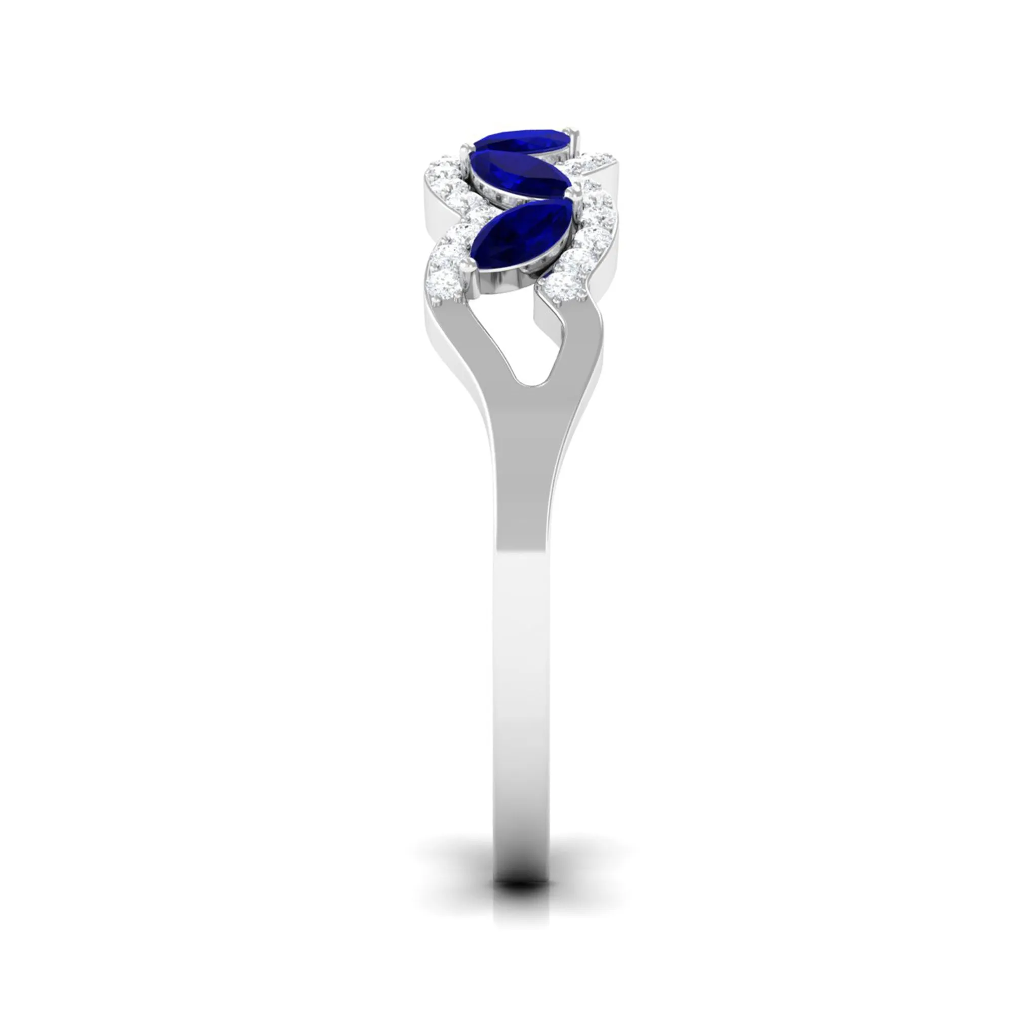 1 CT Minimal Marquise Cut Blue Sapphire Anniversary Ring with Diamond Accent