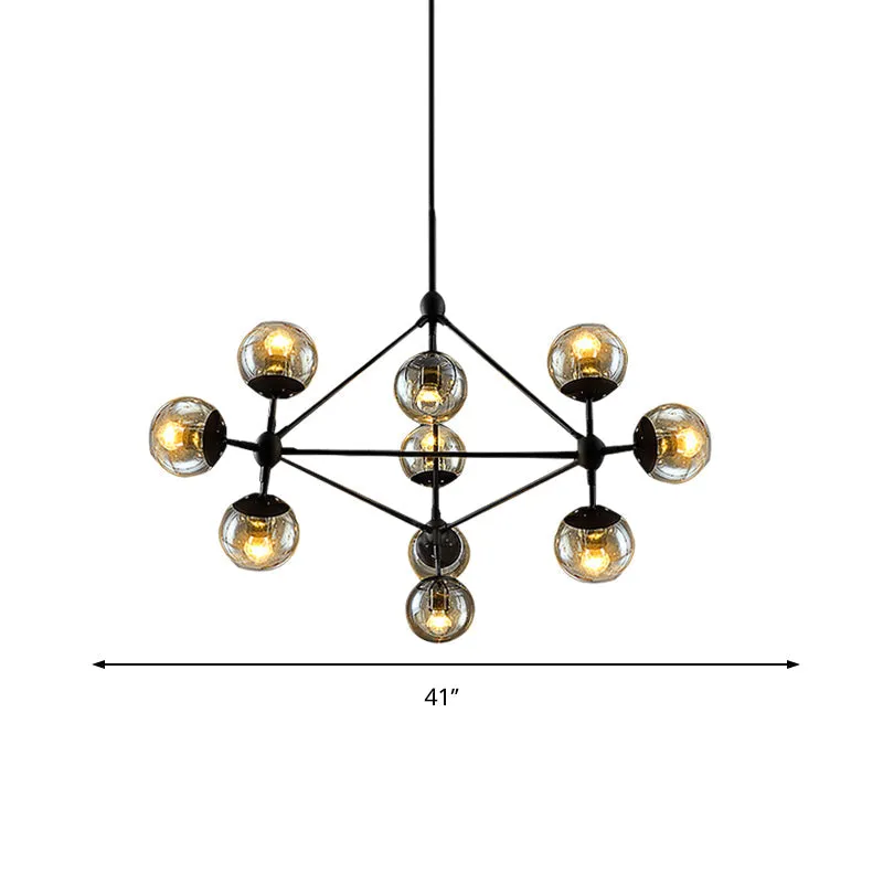 10-Light Sphere Chandelier in Vintage Amber Glass - Stylish Ceiling Lamp for Living Room