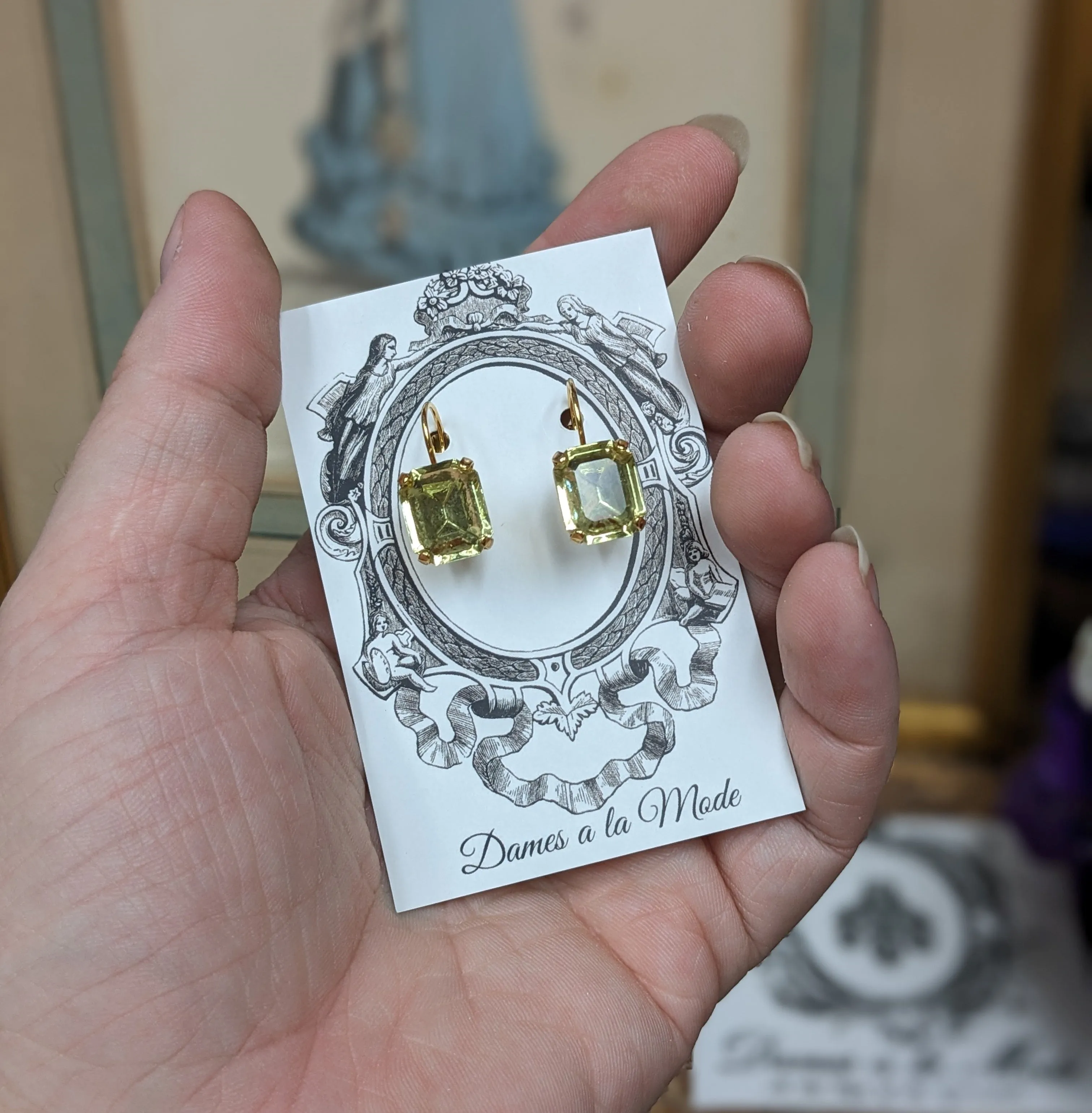 $10 Treats! Yellow Crystal Earrings - Small Octagon