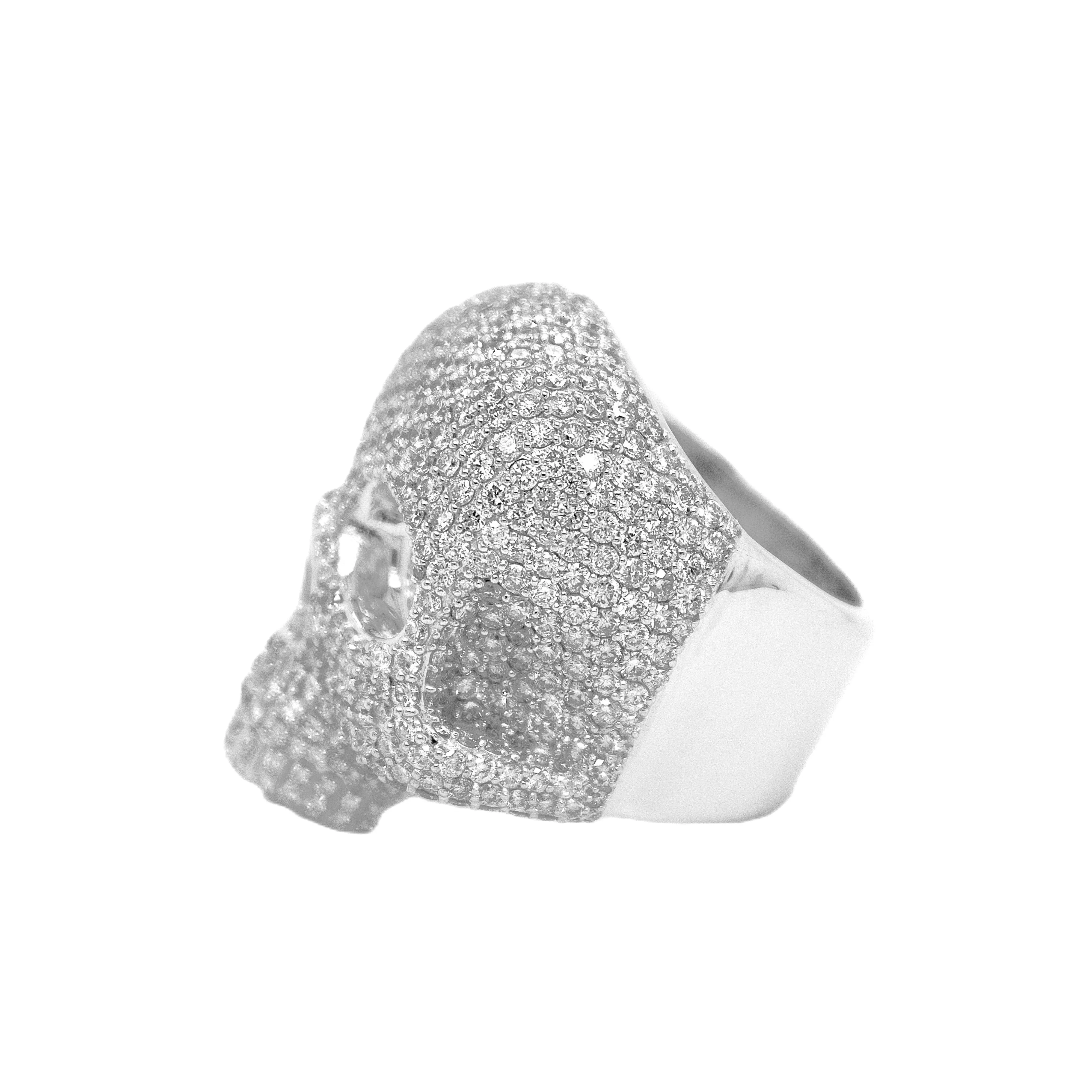 10K White Gold 3D Skull Ring 8.10 CT 1.28"