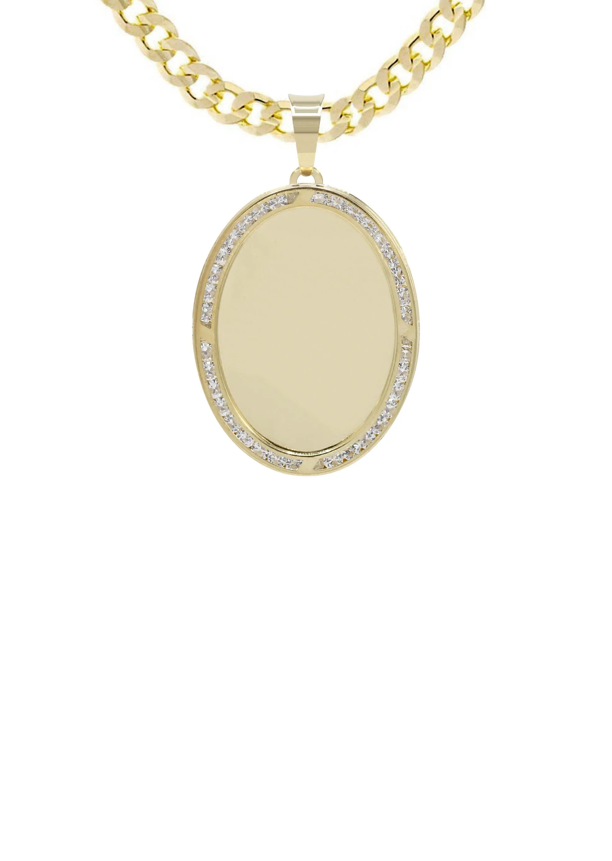 10K Yellow Gold Cz Oval Picture Pendant Necklace | Appx. 12.5 Grams