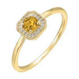 10Kt Yellow Gold Diamond 1/12Ctw & Citrine 1/2Ctw Ring