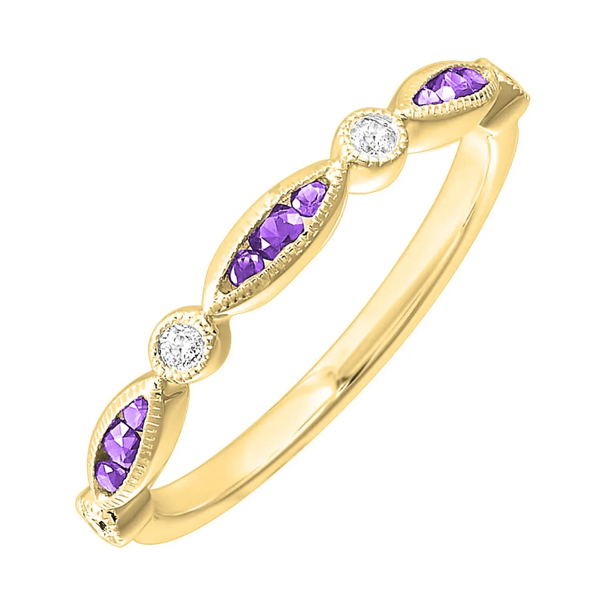 10Kt Yellow Gold Diamond 1/20Ctw & Amethyst 1/5Ctw Ring