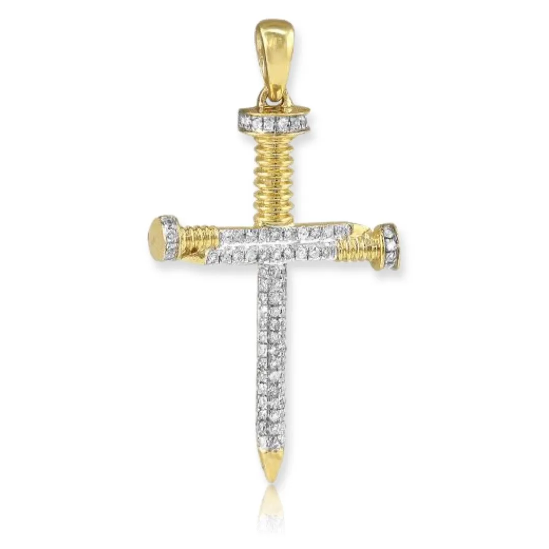 10KY 0.30CTW DIAMOND "NAILS" CROSS PENDANT