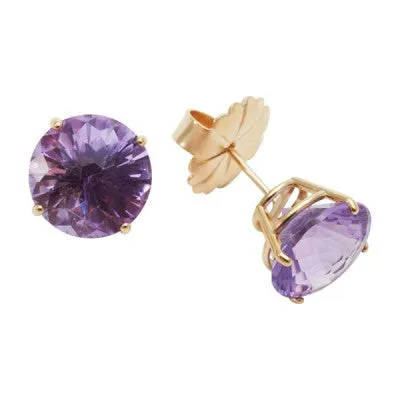 10mm Round Amethyst 14k Yellow Gold Stud Earrings