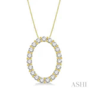 1/2 Ctw Oval Shape Window Round Cut Diamond Pendant With Chain in 14K Yellow Gold