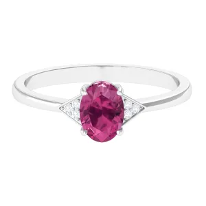 1.25 CT Oval Pink Tourmaline Solitaire Ring with Diamond Accent