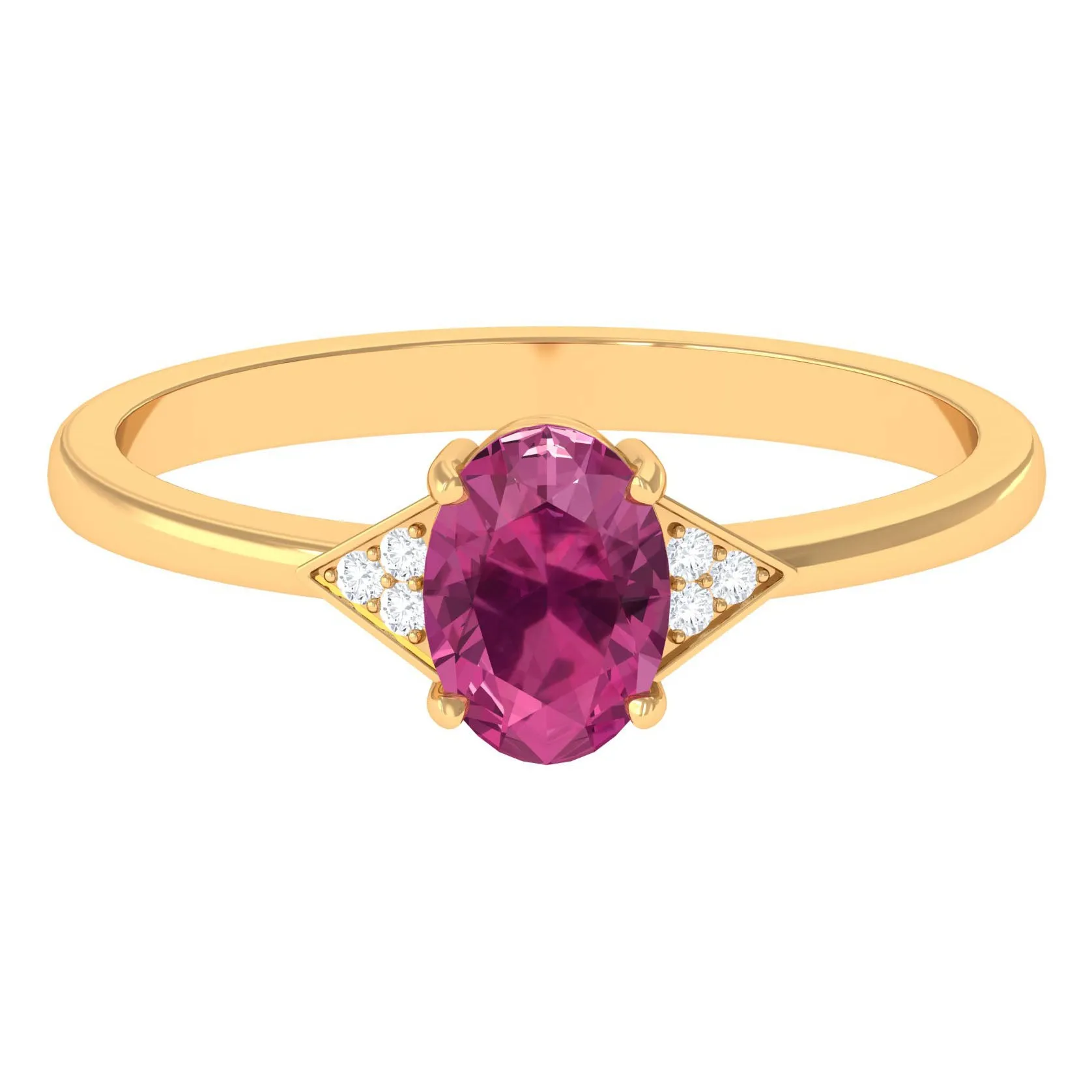 1.25 CT Oval Pink Tourmaline Solitaire Ring with Diamond Accent