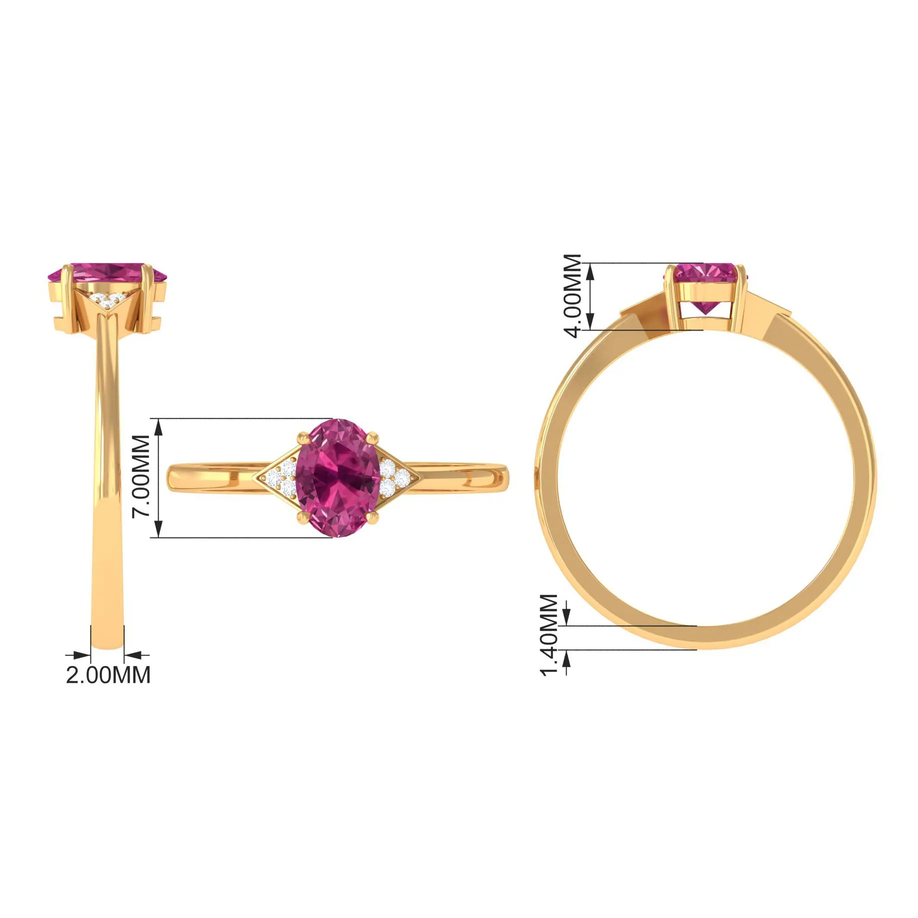 1.25 CT Oval Pink Tourmaline Solitaire Ring with Diamond Accent