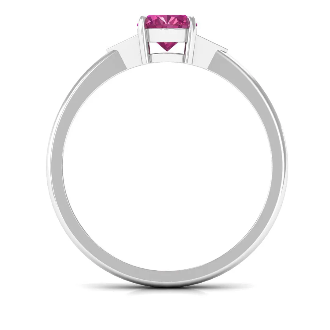 1.25 CT Oval Pink Tourmaline Solitaire Ring with Diamond Accent