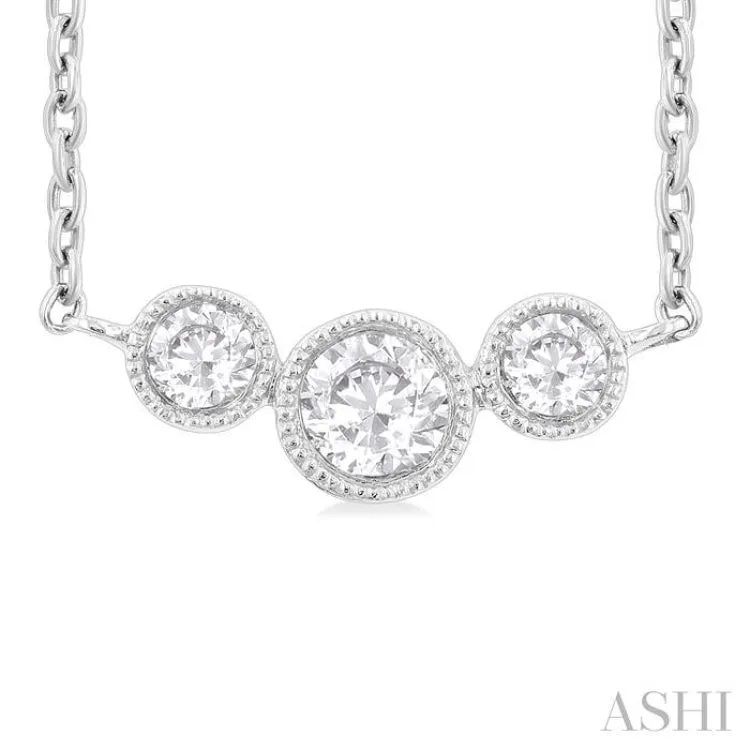 1/4 ctw Past, Present & Future 3-Stone Bezel Set Round Cut Diamond Necklace in 14K White Gold