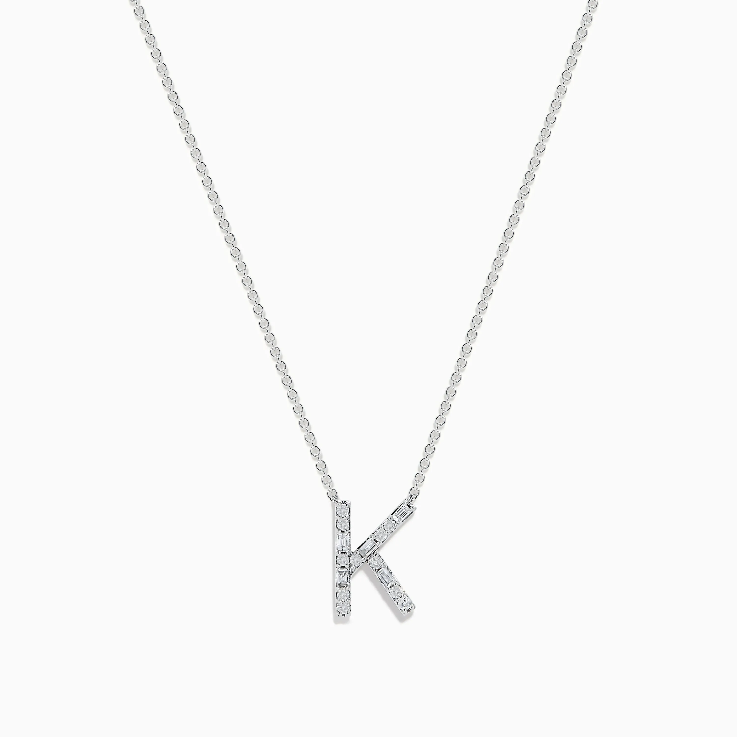 14 Karat White Gold Initial "K" Diamond Necklace