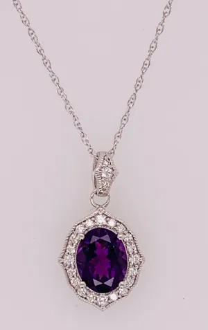 14K Amethyst and Diamond Pendant