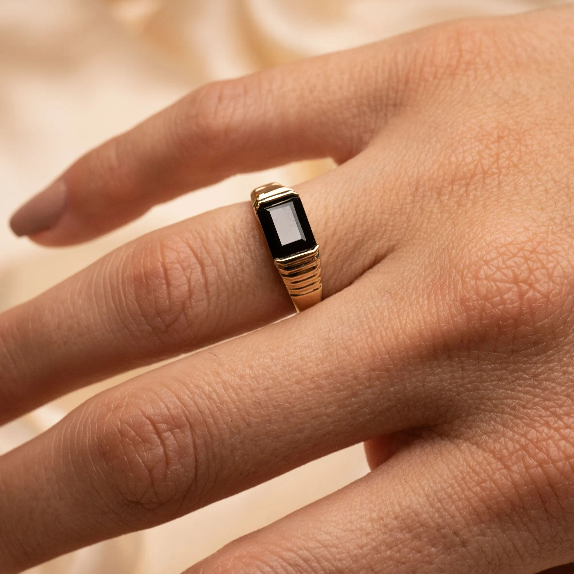 14k Black Onyx Pyramid Ring