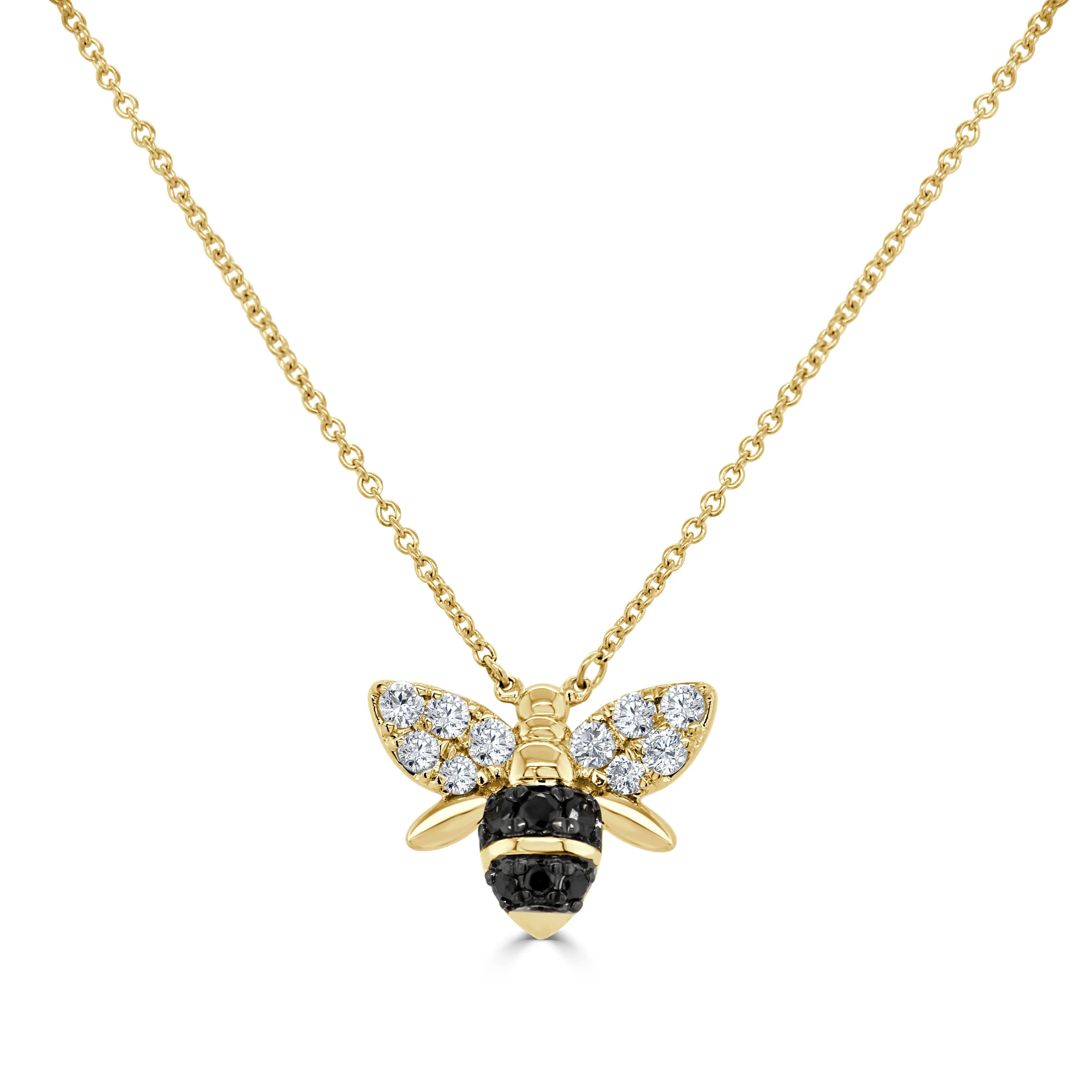 14k Gold Black & Diamond Bumble Bee Necklace - 0.77ct