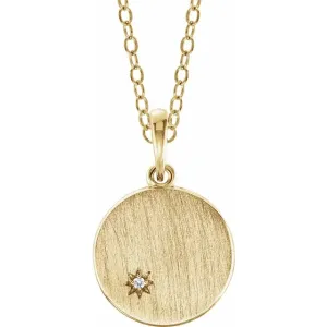 14K Gold Diamond Engravable Round Pendant