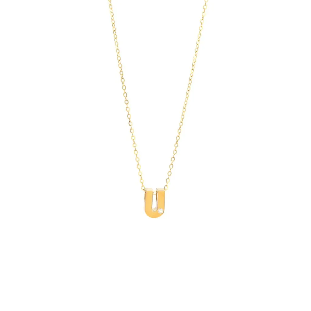 14K Gold Initial "U" Necklace (Diamond)