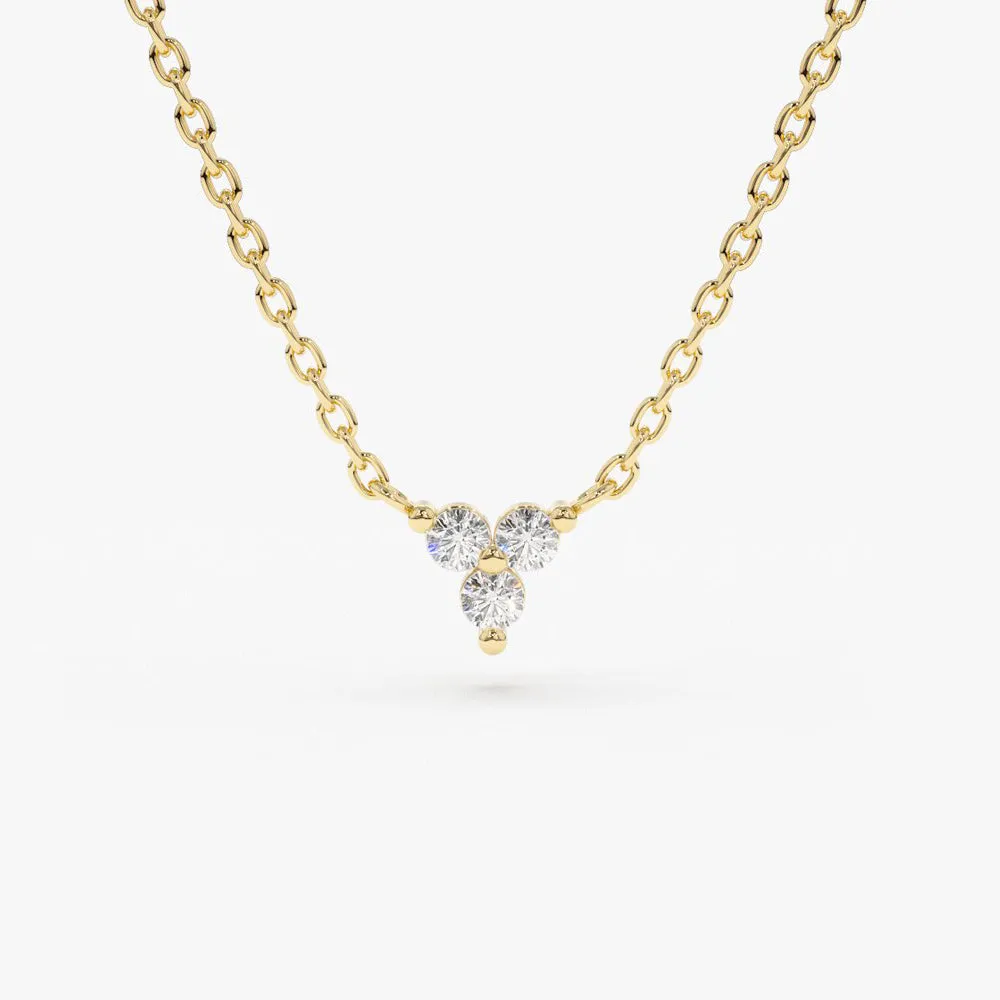 14K Gold Round Cut Diamond Trio Necklace