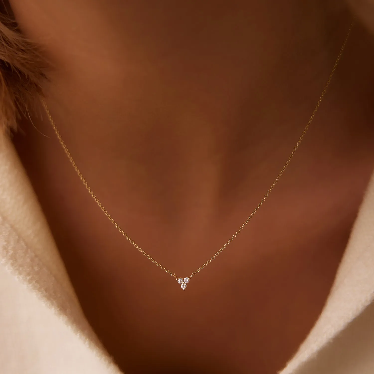 14K Gold Round Cut Diamond Trio Necklace