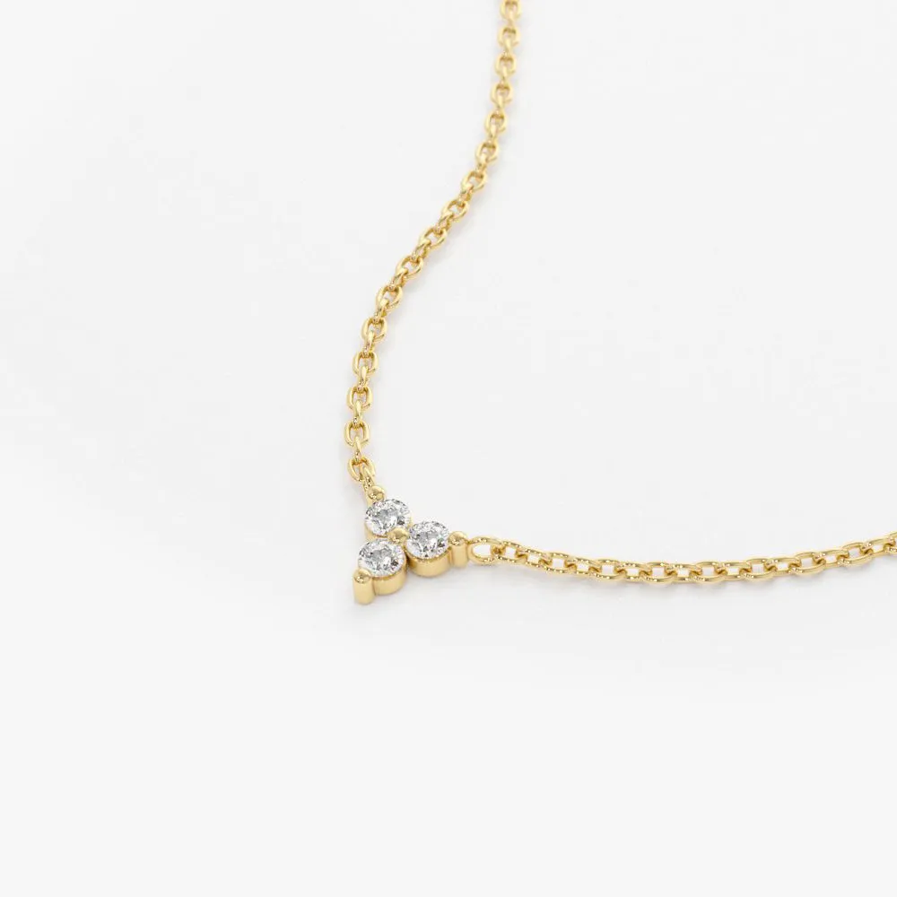 14K Gold Round Cut Diamond Trio Necklace