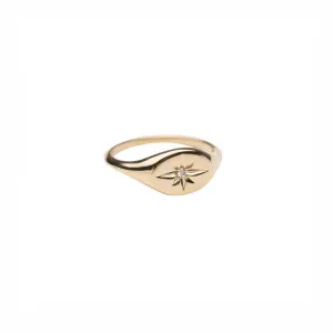 14k Gold Starburst Signet Ring