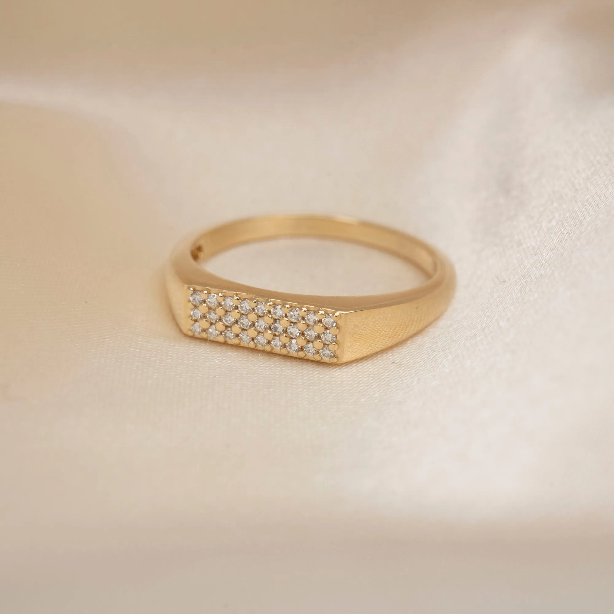 14k Rectangle Diamond Signet Ring