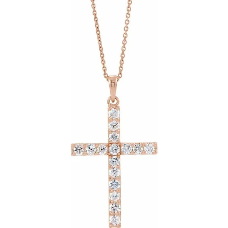 14K Rose 1 CTW Lab-Grown Diamond Cross 18" Necklace