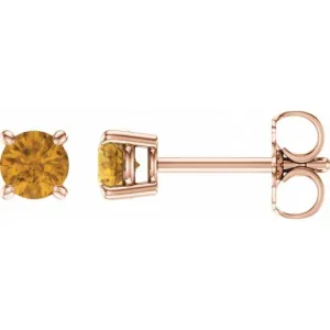 14K Rose 4 mm Natural Citrine Stud Earrings