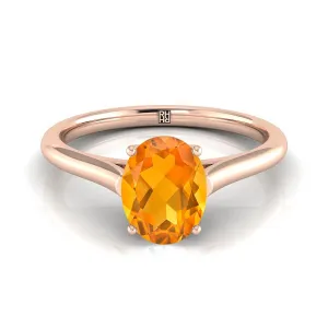 14K Rose Gold Oval Citrine Cathedral Style Comfort Fit Solitaire Engagement Ring