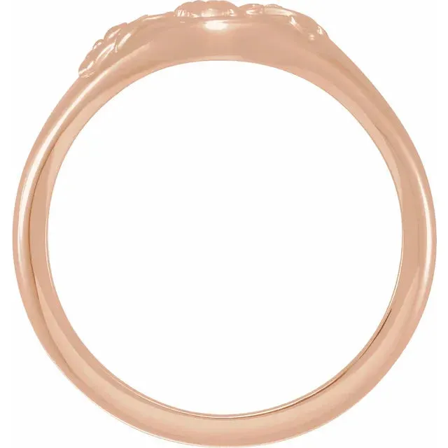 14K Rose Gold Oval Floral Signet Ring