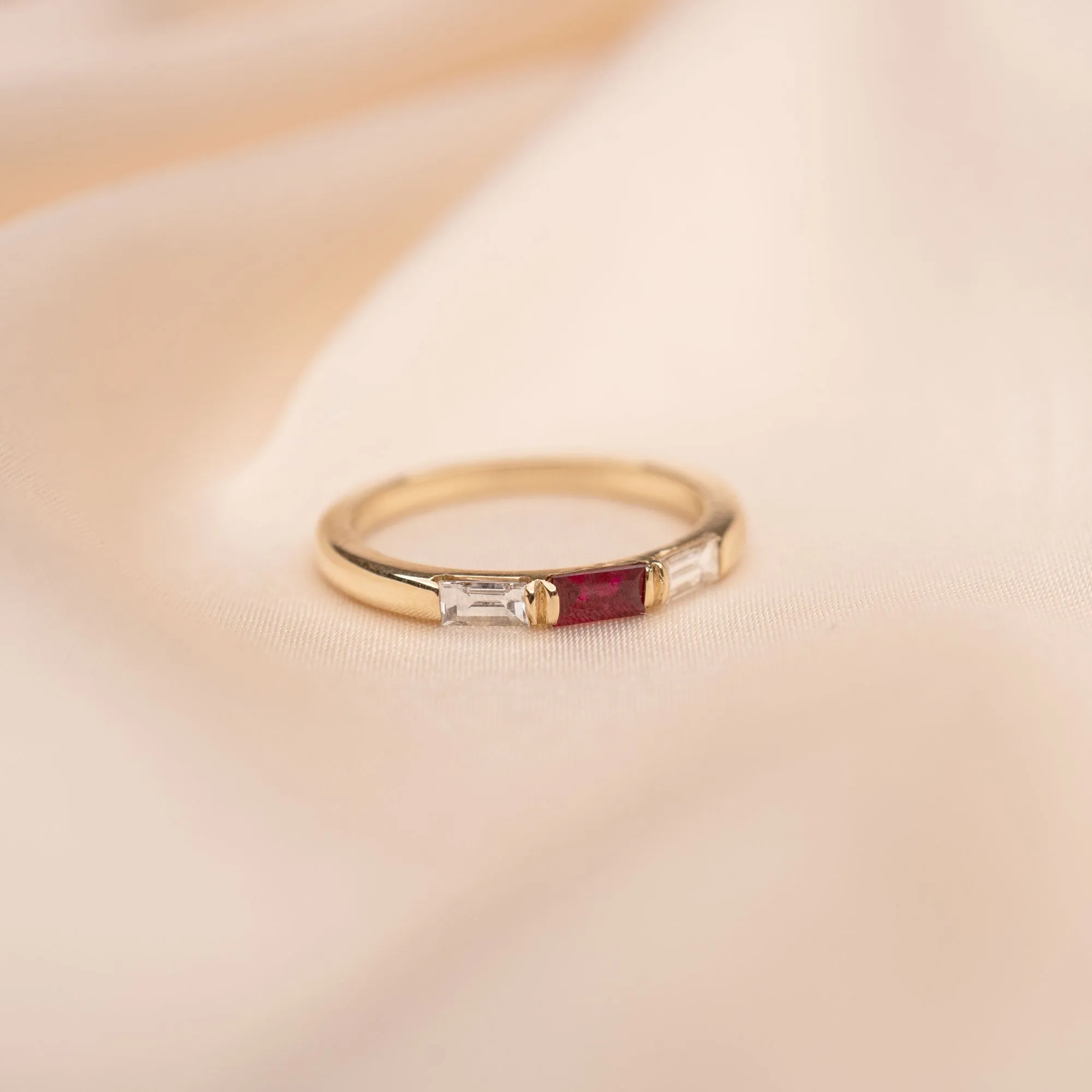 14k Ruby and Diamond Baguette Ring