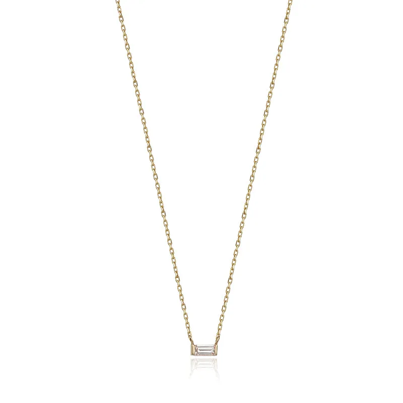 14K Solid Gold Bethany Baguette Necklace with Diamonds