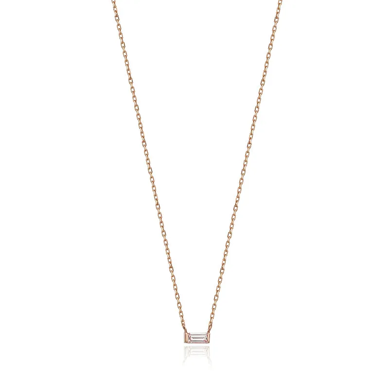 14K Solid Gold Bethany Baguette Necklace with Diamonds