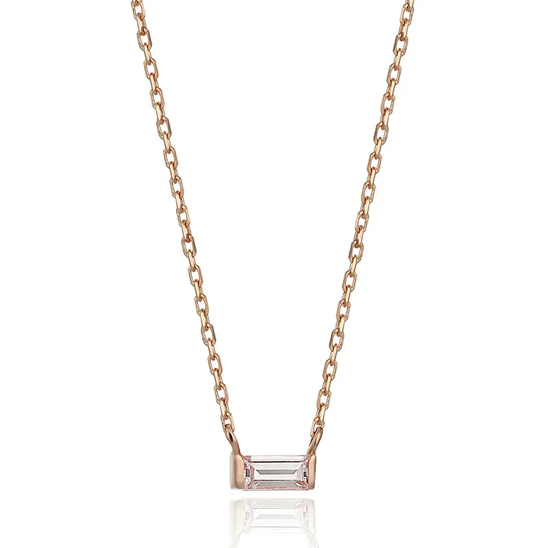 14K Solid Gold Bethany Baguette Necklace with Diamonds