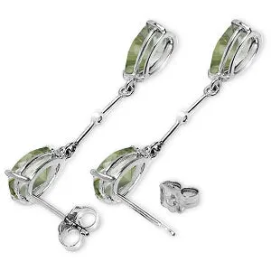 14K Solid White Gold Diamonds & Green Amethysts Dangling Earrings