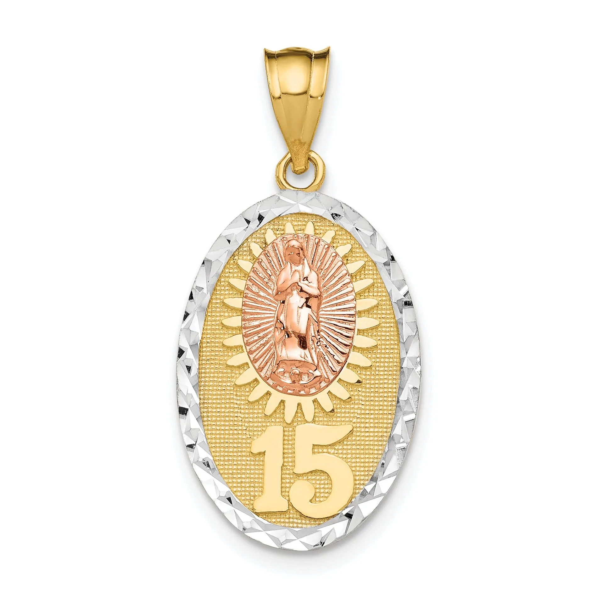 14k Two Tone Gold Guadalupe 15 Pendant