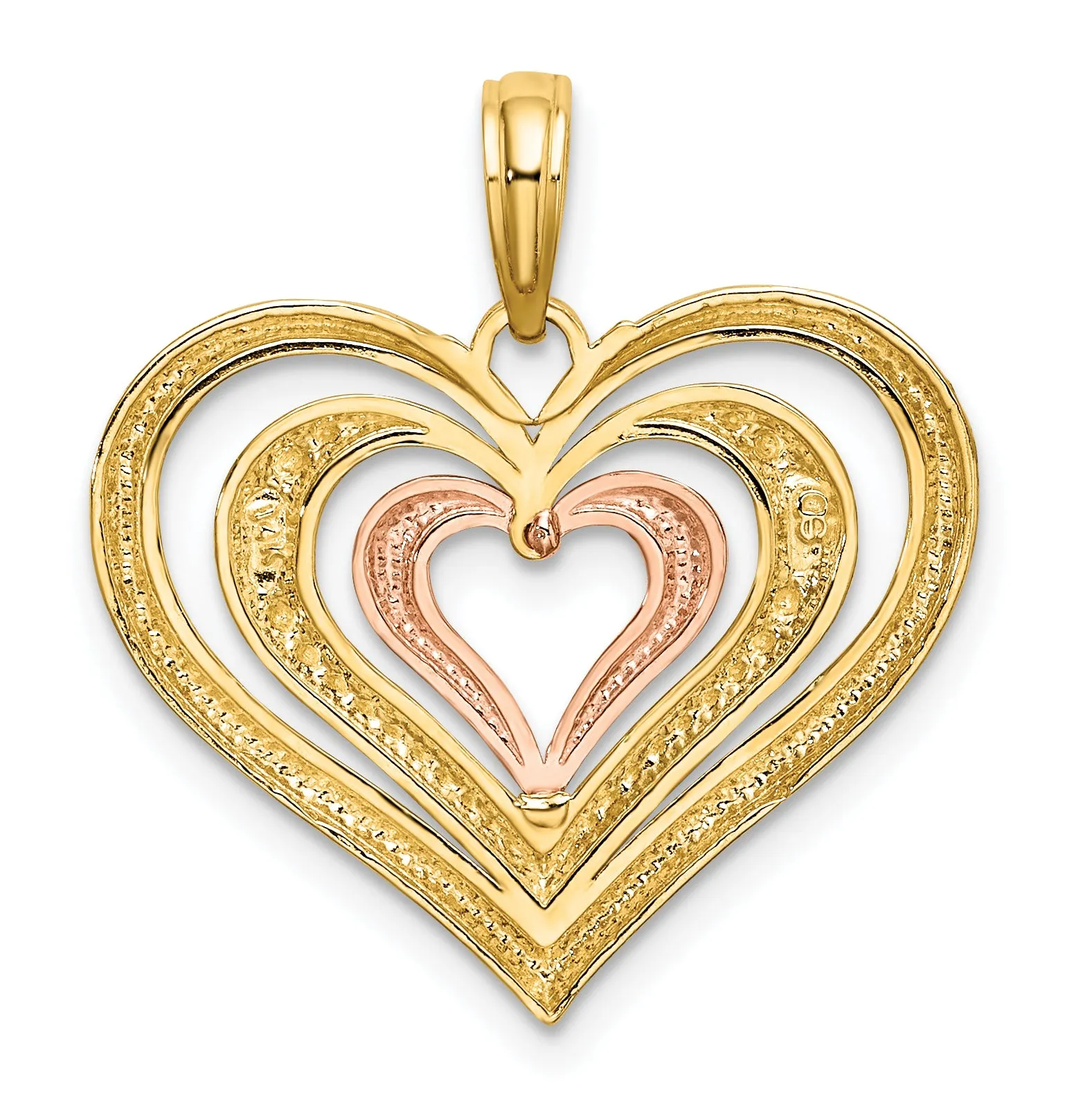 14k Two Tone Gold Polished Triple Hearts Pendant