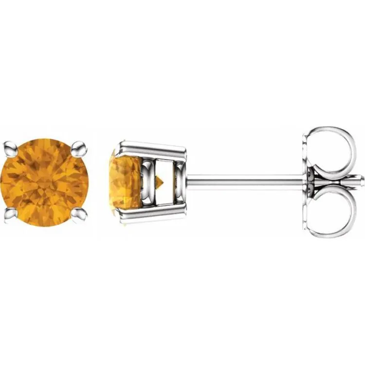 14K White 5 mm Natural Citrine Stud Earrings