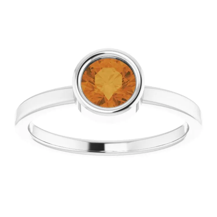 14K White 5.5 mm Natural Citrine Ring