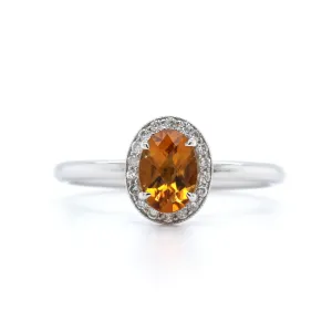 14K White Gold Citrine with Diamond Halo Ring