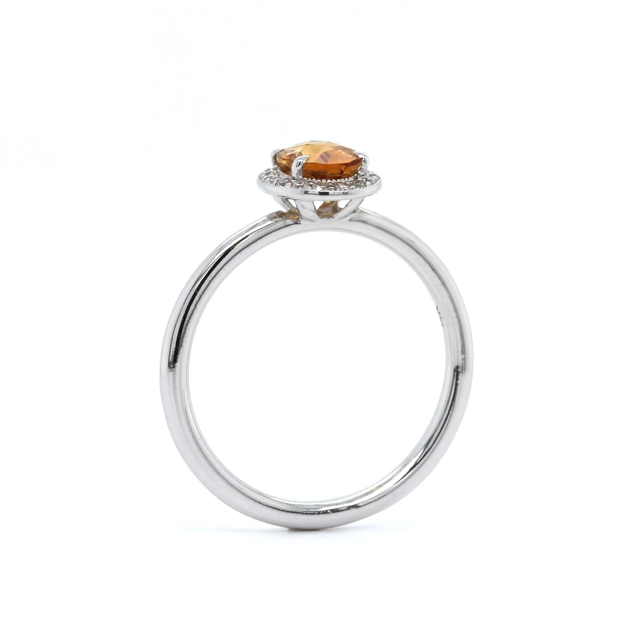 14K White Gold Citrine with Diamond Halo Ring