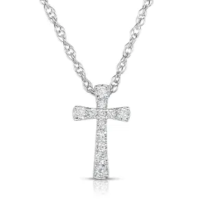 14K White Gold Diamond Cross Necklace