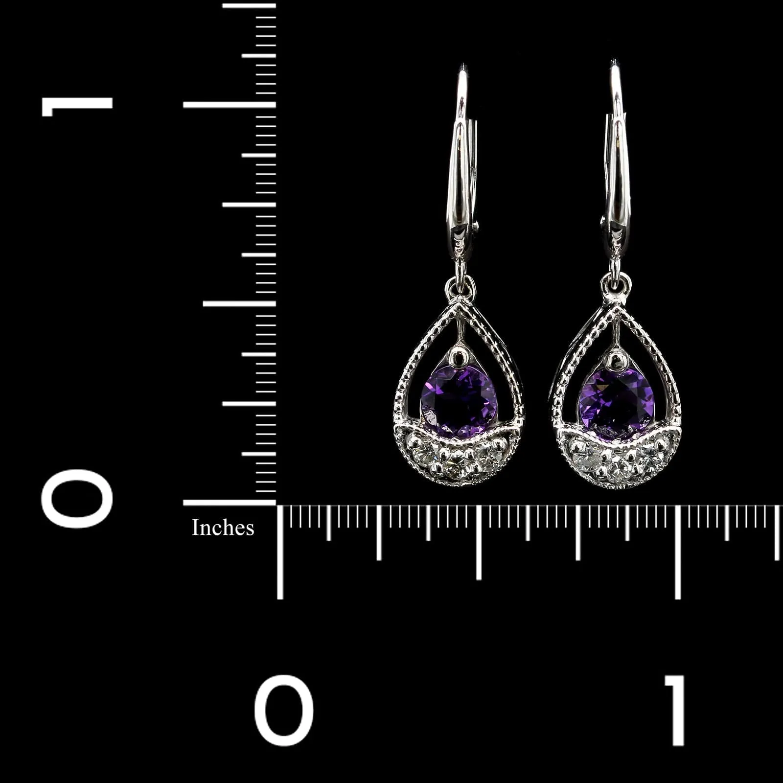 14K White Gold Estate Amethyst and Diamond Earrings