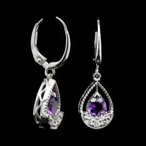 14K White Gold Estate Amethyst and Diamond Earrings