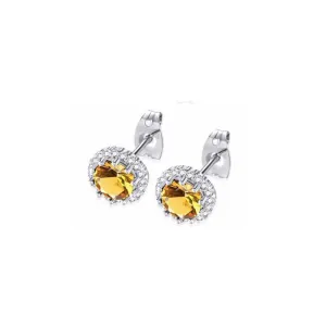 14k White Gold Plated 2 Ct Created Halo Round Citrine Stud Earrings