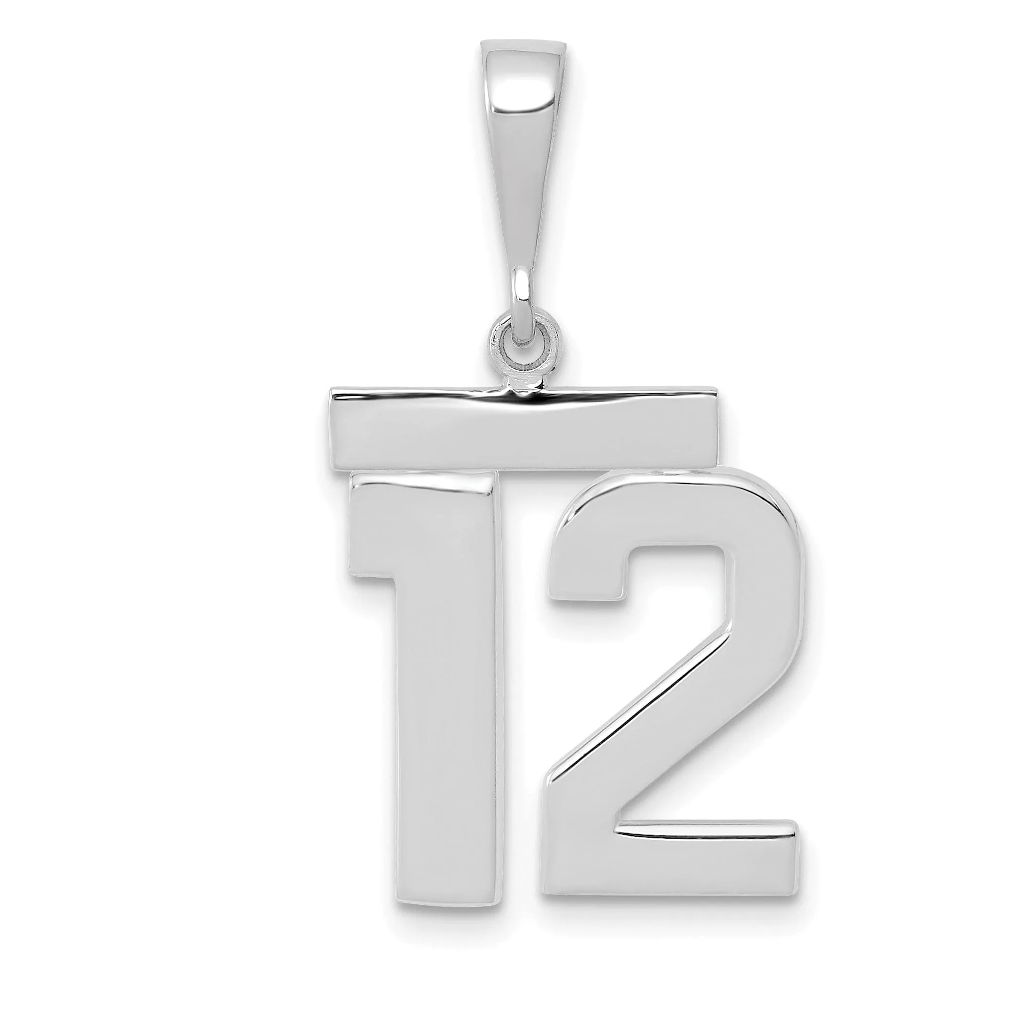 14k White Gold Polished Finish Medium Size Number 12 Charm Pendant